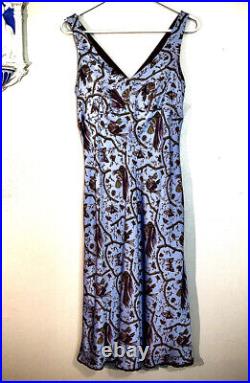 Vintage Betsey Johnson birds butterflies silk blue midi dress sz M