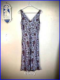 Vintage Betsey Johnson birds butterflies silk blue midi dress sz M