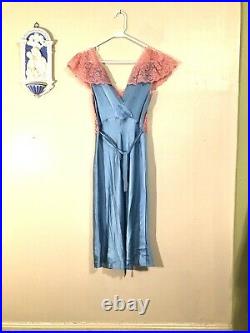 Vintage Betsey Johnson blue silk pink lace dress sz 8