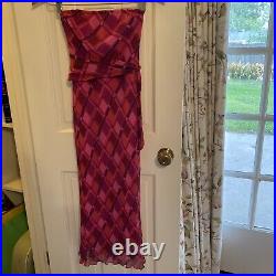 Vintage Betsey Johnson hot pink Plaid y2k 90s dress Size P Strapless Silk