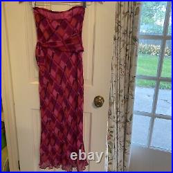 Vintage Betsey Johnson hot pink Plaid y2k 90s dress Size P Strapless Silk