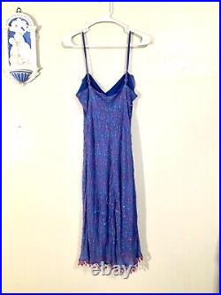 Vintage Betsey Johnson silk embroidered blue midi dress, sz L