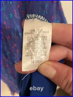 Vintage Betsey Johnson silk embroidered blue midi dress, sz L