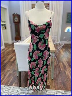 Vintage Betsey Johnson slip dress womens size small Floral Y2K Beaded 100% Silk