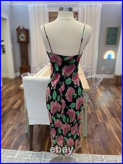 Vintage Betsey Johnson slip dress womens size small Floral Y2K Beaded 100% Silk