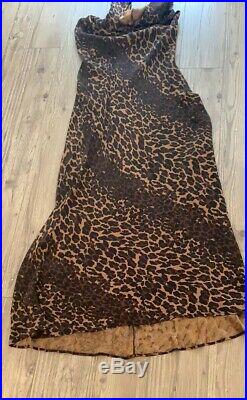 Vintage Betsy Johnson Leopard Animal Print Safari Silk Slip Maxi Midi Dress