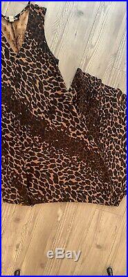 Vintage Betsy Johnson Leopard Animal Print Safari Silk Slip Maxi Midi Dress