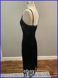 Vintage Betsy Johnson beaded velvet slip dress womens size 6 Black And Floral