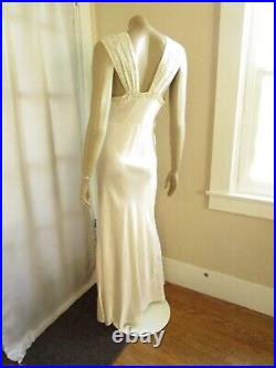 Vintage Bias Cut Hollywood 1930s Antique Silky Slip Maxi Dress Pink Beige Lace