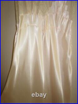 Vintage Bias Cut Hollywood 1930s Antique Silky Slip Maxi Dress Pink Beige Lace