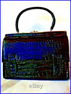 Vintage Black Alligator Handbag With Original 1966 Sales Slip Mint Condition