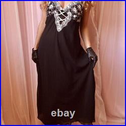 Vintage Black Chiffon Lace Slip Dress