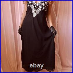 Vintage Black Chiffon Lace Slip Dress