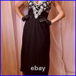 Vintage Black Chiffon Lace Slip Dress