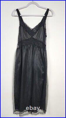 Vintage Black Lace Lingerie Two Piece Set Gown Slip Dress & Cover Peignoir Sz 36