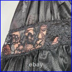 Vintage Black Lace Lingerie Two Piece Set Gown Slip Dress & Cover Peignoir Sz 36