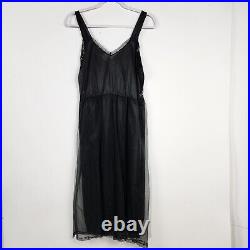 Vintage Black Lace Lingerie Two Piece Set Gown Slip Dress & Cover Peignoir Sz 36