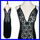 Vintage Black Lace Rose Satin Maxi Slip Negligee Night Dress Size Large