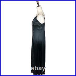 Vintage Black Lace Rose Satin Maxi Slip Negligee Night Dress Size Large