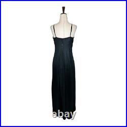 Vintage Black Lace Rose Satin Maxi Slip Negligee Night Dress Size Large