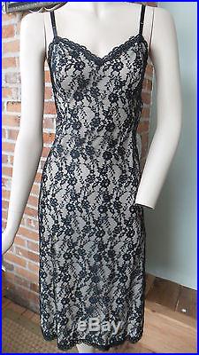 Vintage Black Lace Slip / Dress by Van Raalte Size 32