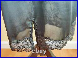 Vintage Black Slip Skirt Lace and Nylon with Satin Golden Satin Bows Appliques