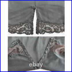 Vintage Black Slip Skirt Lace and Nylon with Satin Golden Satin Bows Appliques