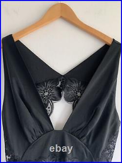 Vintage Blanche NOS Black Slip Dress Nightgown Lace Size M