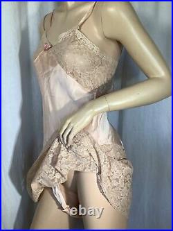 Vintage Bloomer Slip romper 100% Silk flapper 1920s chemise Lace pink S negligee