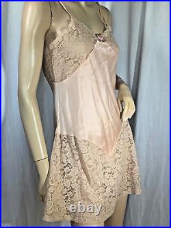 Vintage Bloomer Slip romper 100% Silk flapper 1920s chemise Lace pink S negligee