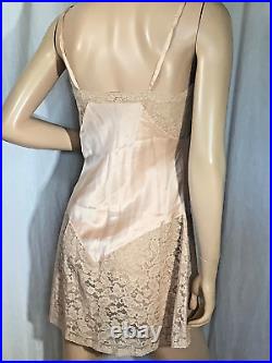 Vintage Bloomer Slip romper 100% Silk flapper 1920s chemise Lace pink S negligee