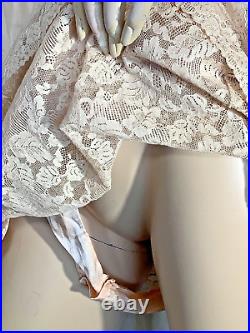 Vintage Bloomer Slip romper 100% Silk flapper 1920s chemise Lace pink S negligee