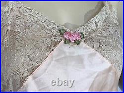 Vintage Bloomer Slip romper 100% Silk flapper 1920s chemise Lace pink S negligee