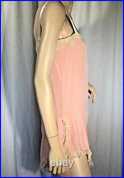 Vintage Bloomer Slip romper 100% Silk flapper 1920s chemise Lace pink S step in