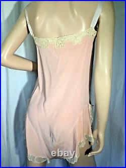 Vintage Bloomer Slip romper 100% Silk flapper 1920s chemise Lace pink S step in