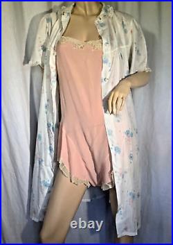 Vintage Bloomer Slip romper 100% Silk flapper 1920s chemise Lace pink S step in