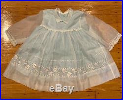 Vintage Blue Frilly Sheer Flowers Ruffle Lace Party Dress + Slip 17