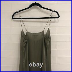 Vintage CELINE Green Khaki 100% Silk Slip Dress, Y2K, FR 42, L, AU 14