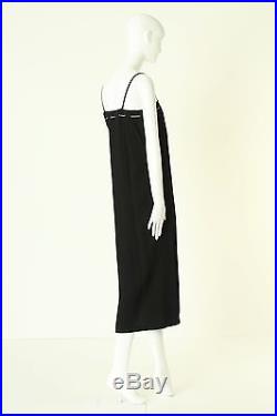 Vintage CHANEL silver chain CC embellished black rayon slip dress FR36 US2 UK6 S