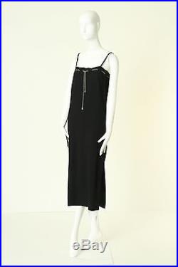 Vintage CHANEL silver chain CC embellished black rayon slip dress FR36 US2 UK8 S