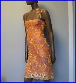 Vintage CHRISTIAN LACROIX Embroidered Floral Lace Mesh Dress XS S 36 Orange