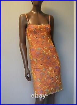 Vintage CHRISTIAN LACROIX Embroidered Floral Lace Mesh Dress XS S 36 Orange