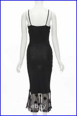 Vintage COMME DES GARCONS 1992 black rayon velvet square sheer hem slip dress S