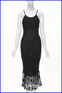 Vintage COMME DES GARCONS'92 black velvet square sheer hem slip dress S