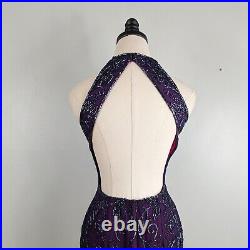 Vintage Cache Maxi Gown Dress Silk Slip Beaded Blue Pink Purple Formal 90s Y2K M