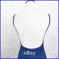 Vintage Cache Slip Dress Small Ombre Blue Beaded Sequin Silk Backless Party Slit