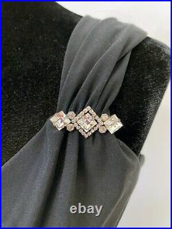 Vintage Cache Womens Jeweled V-Neck Maxi Evening Dress Size 4 Black Knit Lined