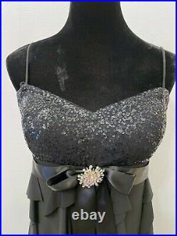 Vintage Cache Womens Sleeveless Tiered Sequin Evening Dress Size 12 Black Knit