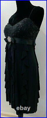 Vintage Cache Womens Sleeveless Tiered Sequin Evening Dress Size 12 Black Knit