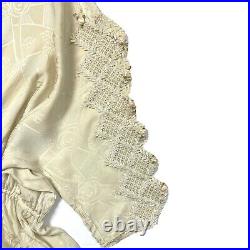 Vintage Carol Peretz I. Magnin 10 Silk Feminine Dress Ivory Satin Intricate HTF